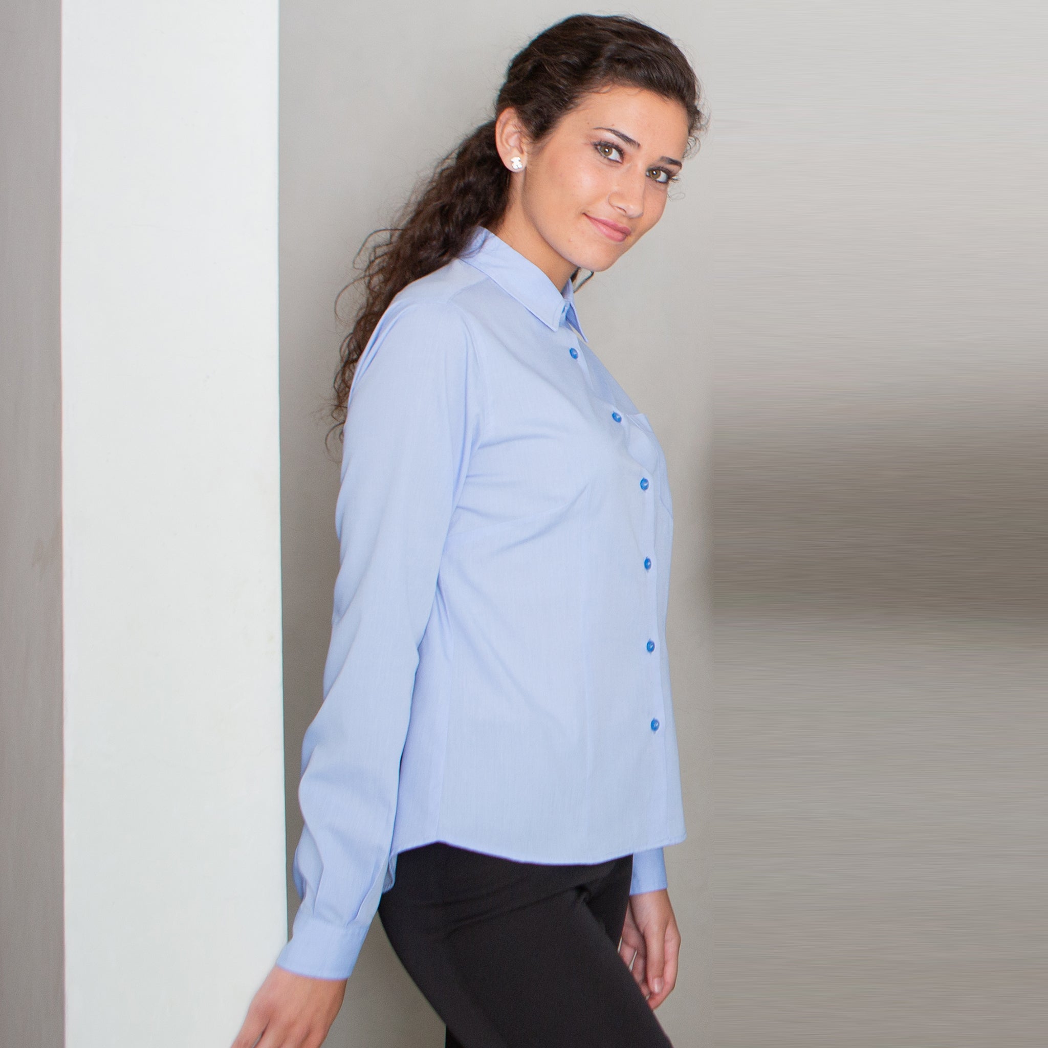 Gary's Luca chemise femme fil à fil celeste manches longues