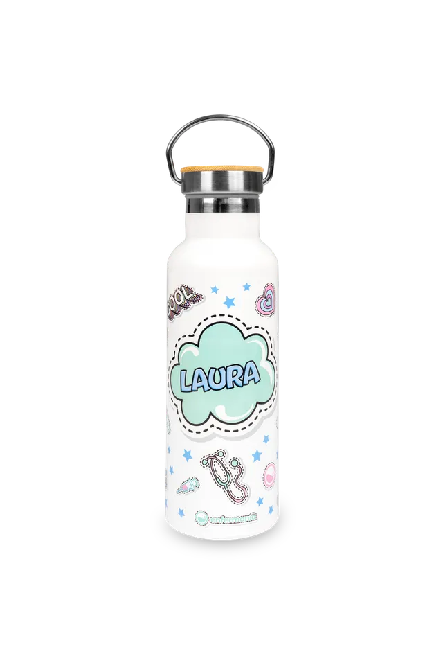 Enfermania Stickers gourde inox 500 ml bambou personnalisable