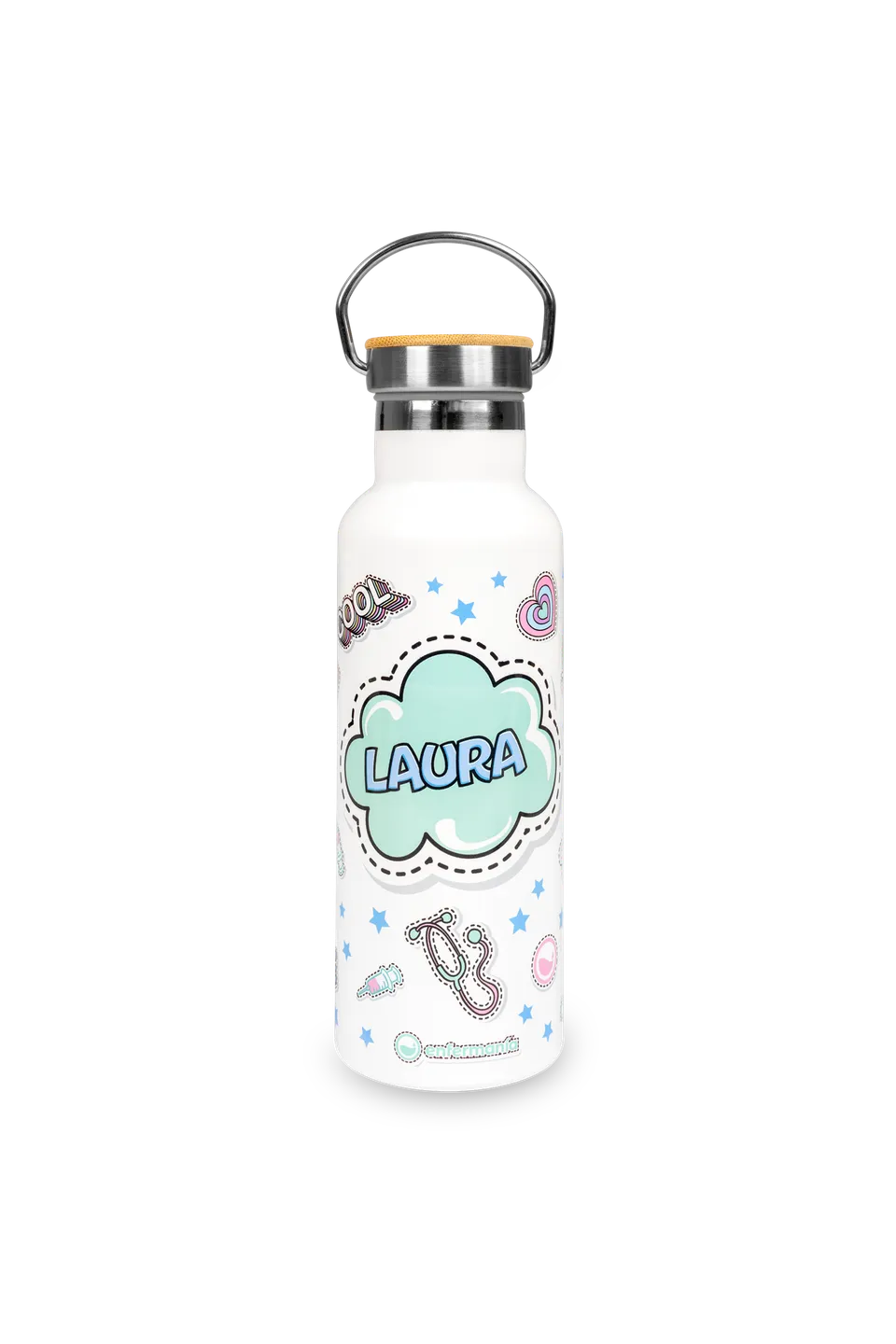 Enfermania Stickers gourde inox 500 ml bambou personnalisable