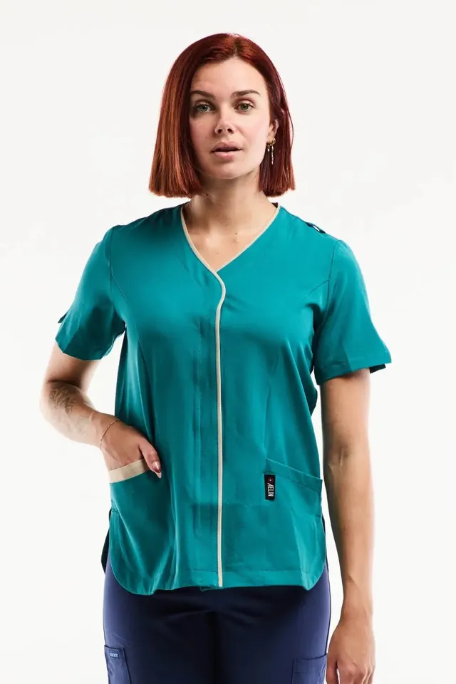 Aelin Serena Blouse médicale femme turquoise stretch