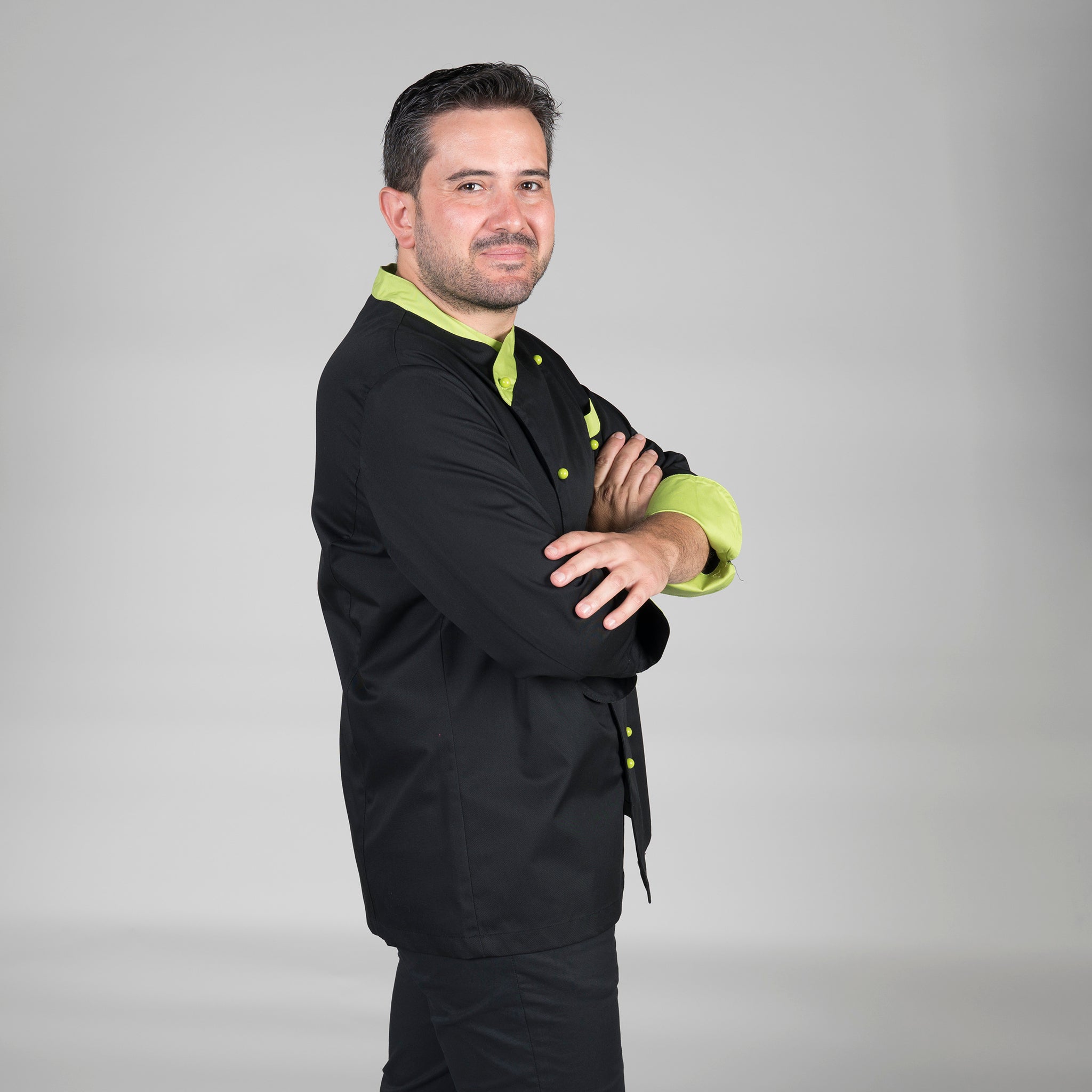 Gary's París veste cuisinier noire pistache manches longues