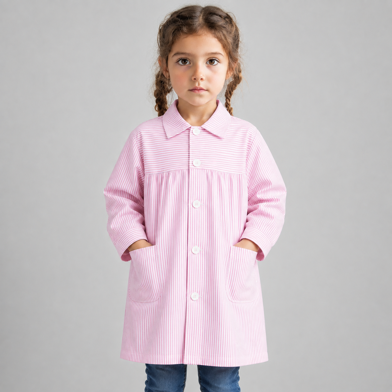 GARY'S Tablier École Enfant Vichy Manches Longues