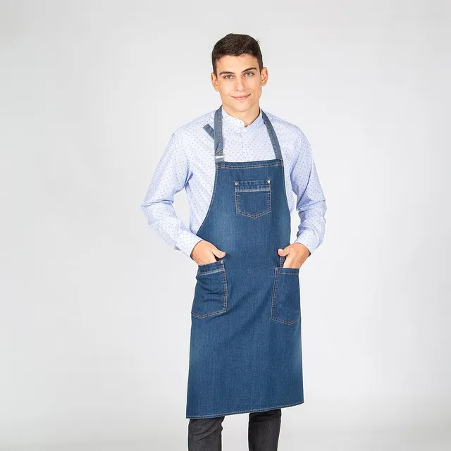 GARY'S Aprons tablier bavette denim indigo 90x75 cm 4 poches