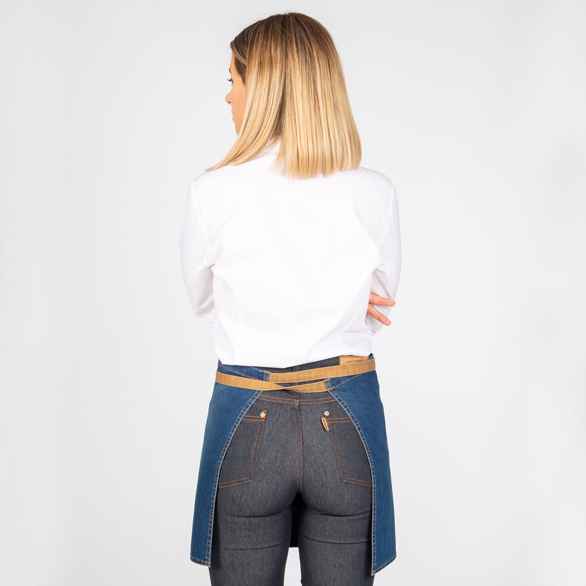 Gary's tablier court denim indigo 40x69 moutarde