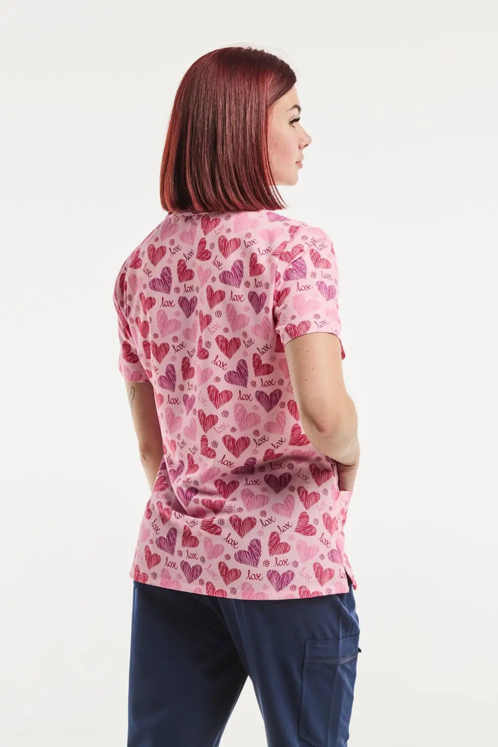 Aelin Paris Stretch Tunique médicale femme rose cœurs
