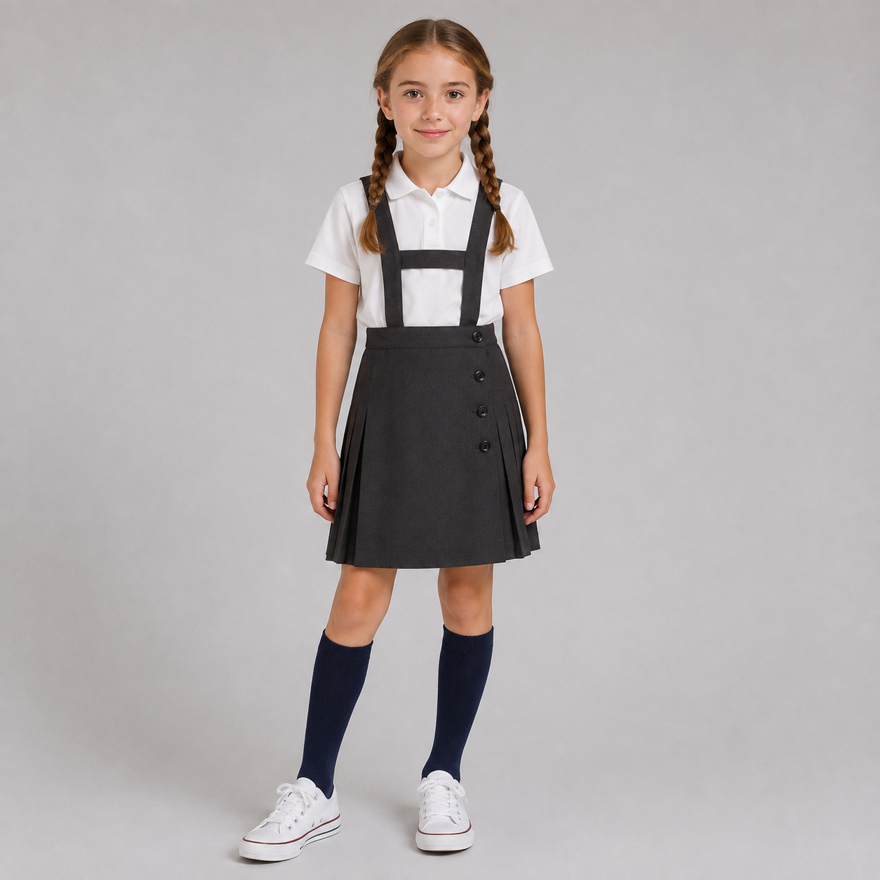 Gary's Pinafores Pleated Pinafore Dress robe chasuble bleu marine