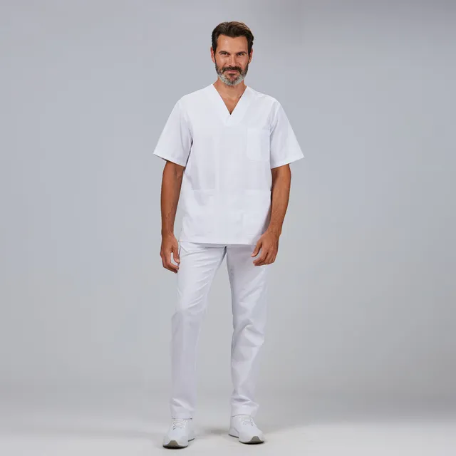 GARY'S Sets ensemble médical blanc col V blouse + pantalon