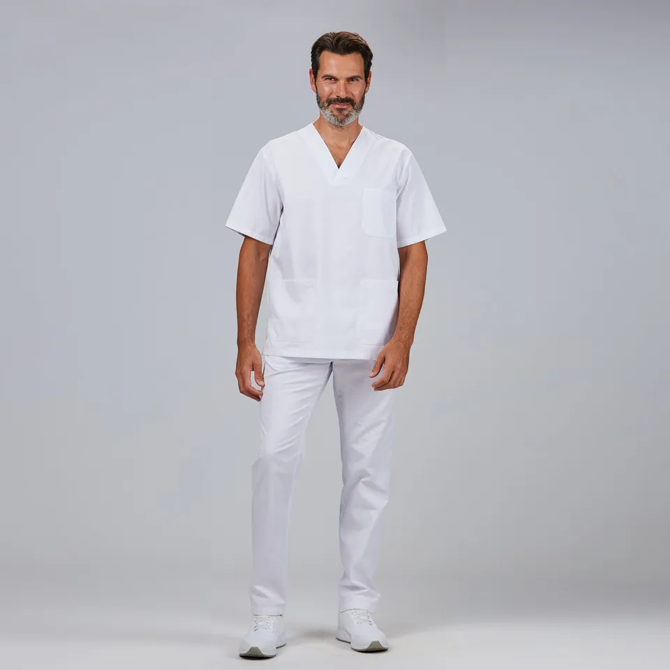 GARY'S Sets ensemble médical blanc col V blouse + pantalon