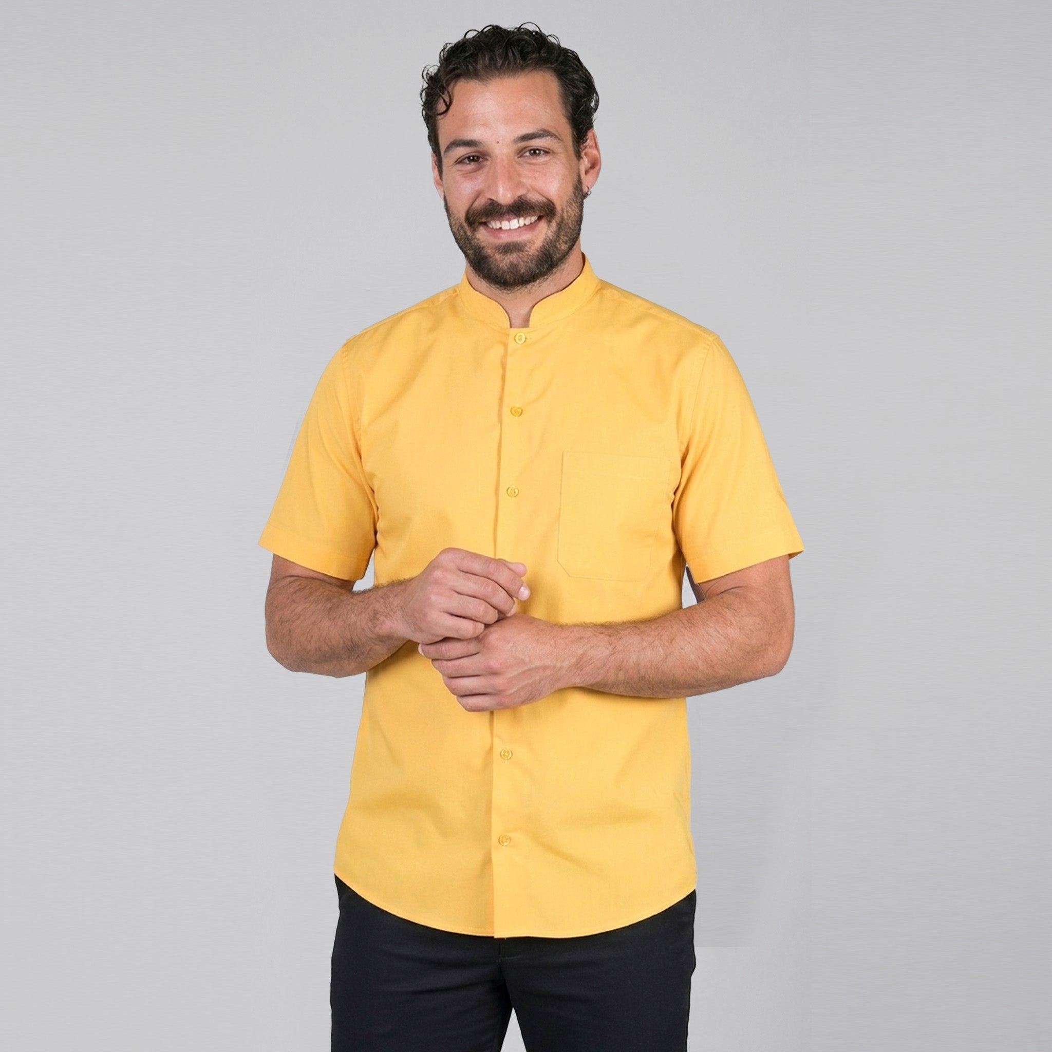 Gary's Shirts Grandad chemise homme noire col mao manches courtes
