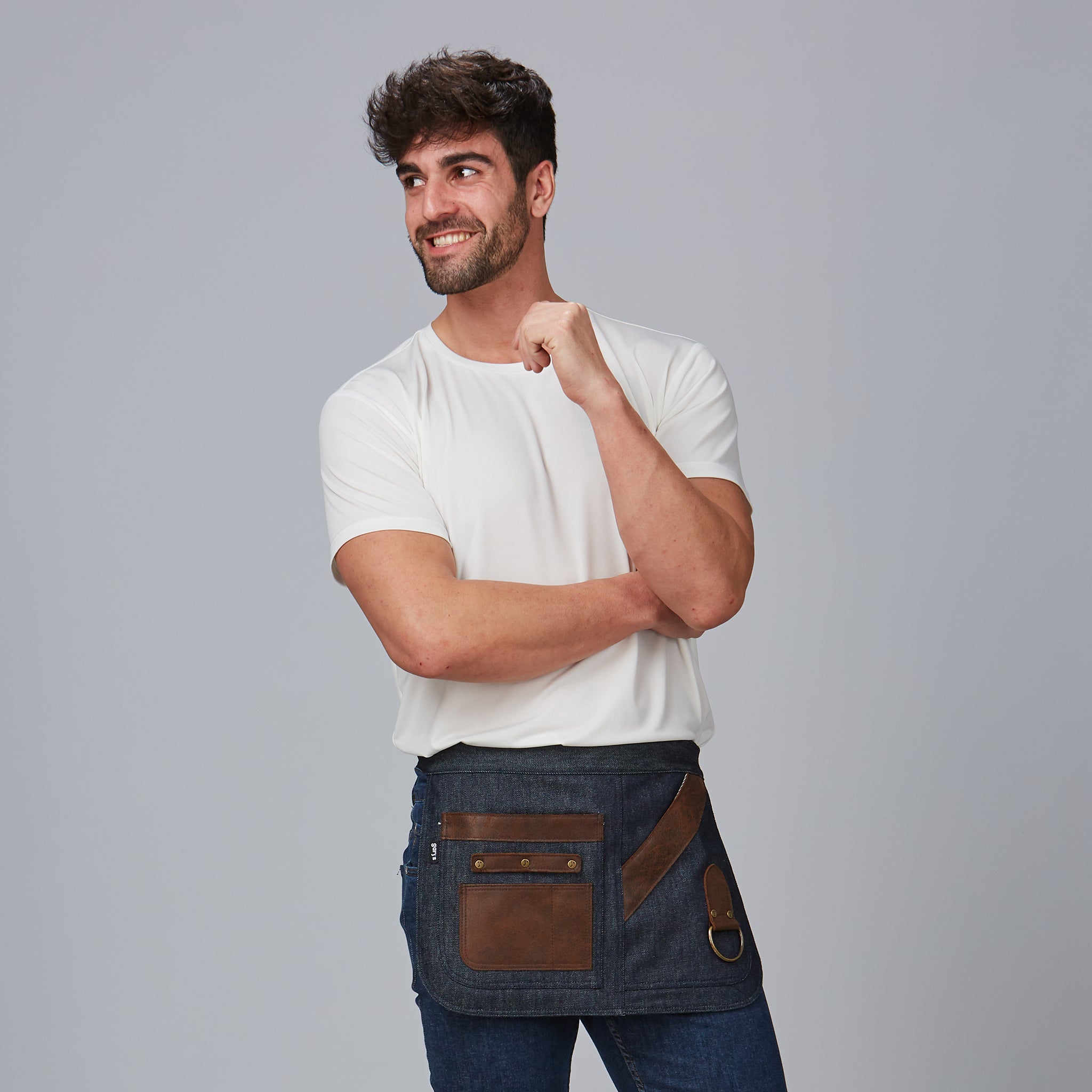 Gary's Aprons tablier court jean cuir 30x42 marine UD