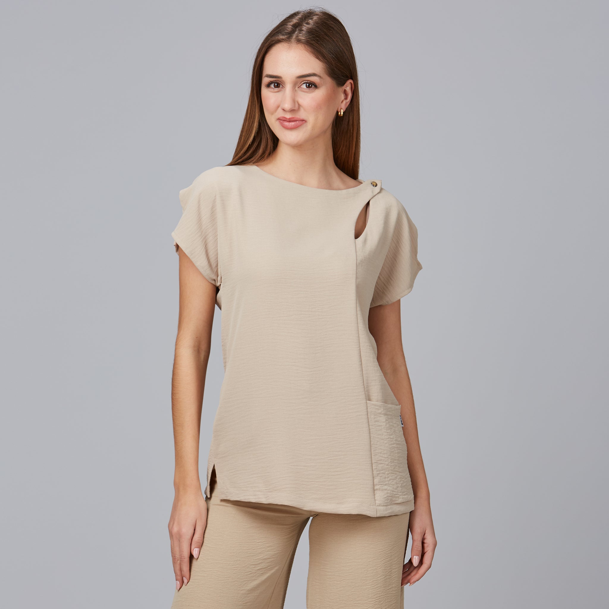 Gary's Pimpinela Blouse Femme Beige Manches Courtes