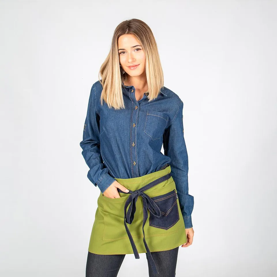 Gary's tablier court denim indigo 40x69 olive albero