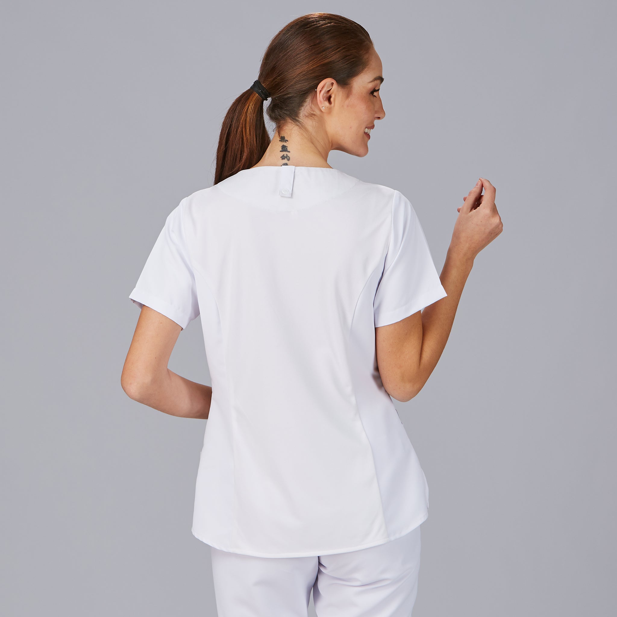 Gary's Peña Blouse Travail Femme Blanche Marine Zip