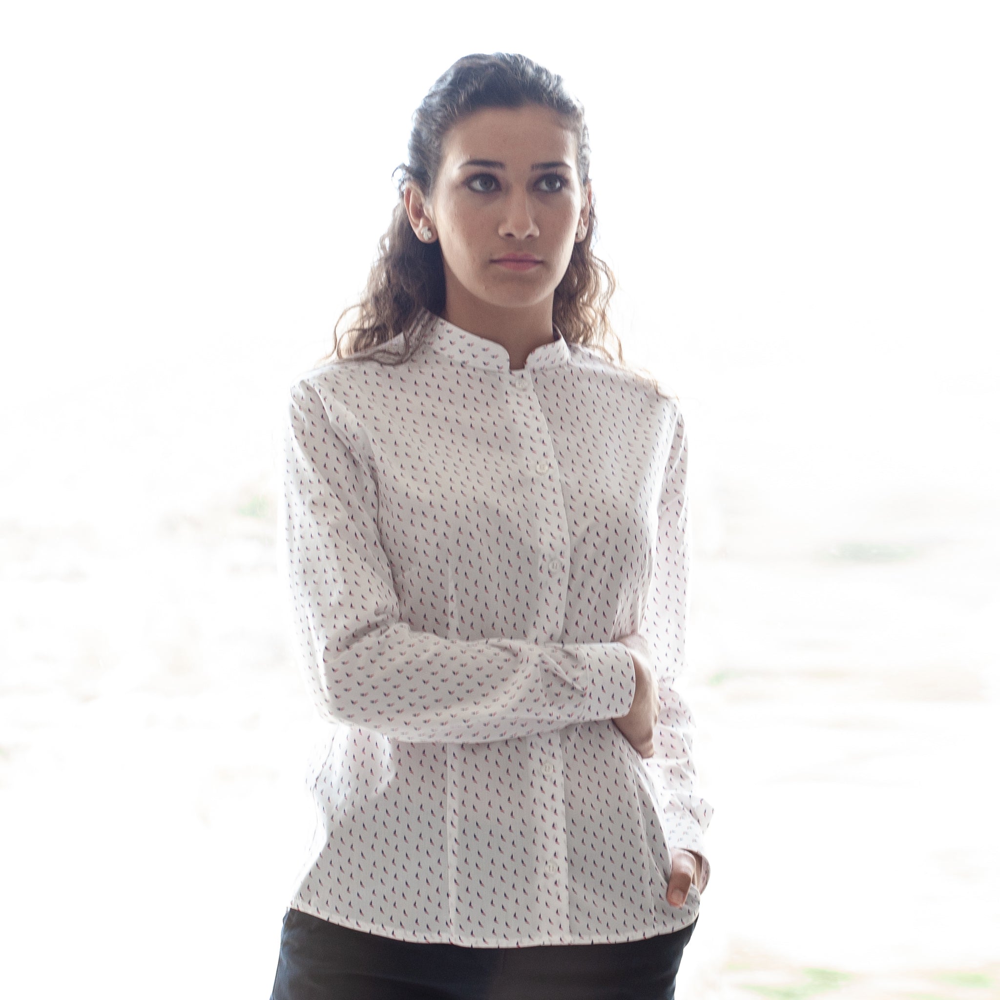 GARY'S Fiorella Chemise Travail Femme Marine Mouette - Col Mao