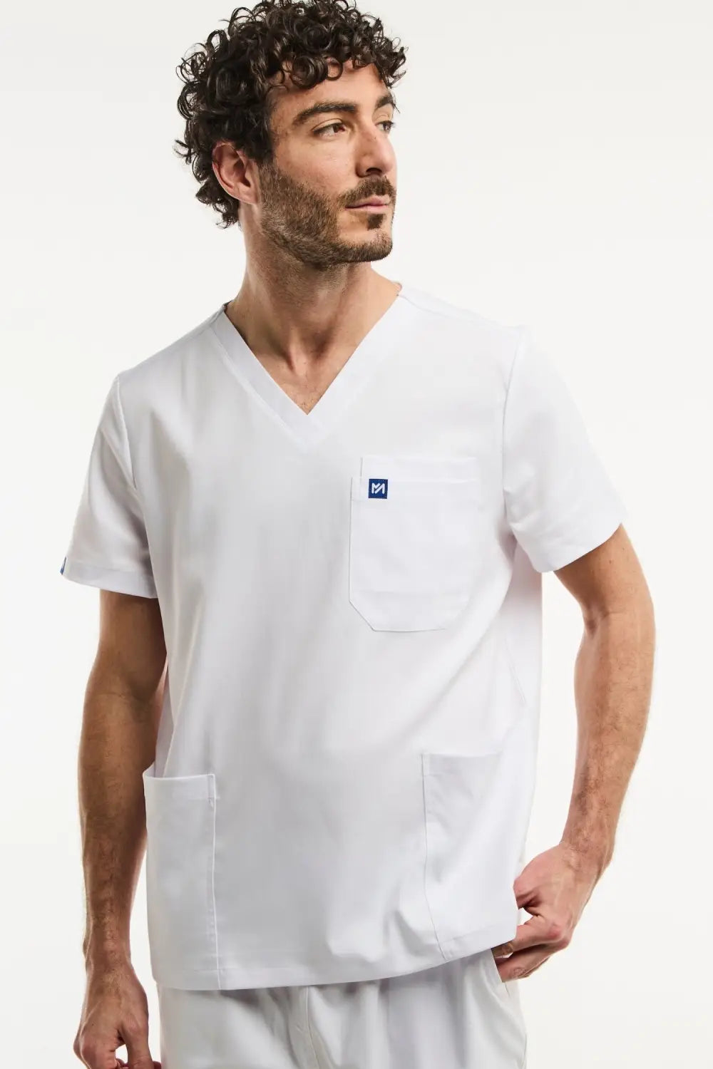 Aelin LUCA Blanc Tunique Médicale Homme Col V Poches