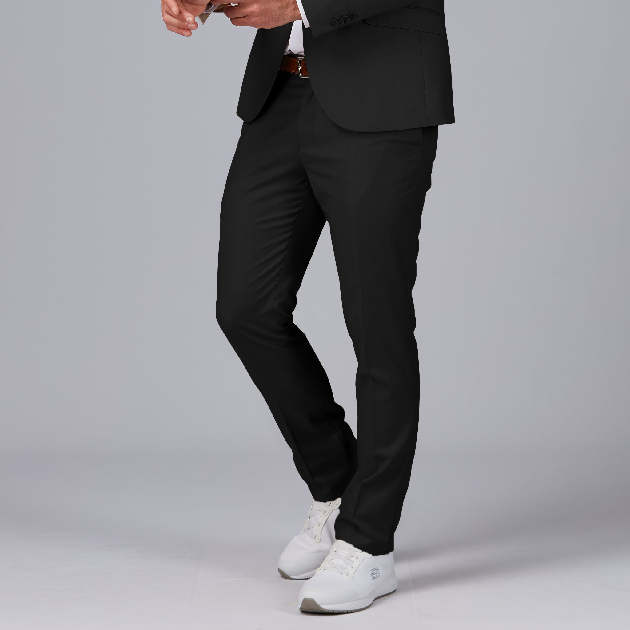 GARY'S Pantalon Homme Ceinture Stretch Noir Tailleur