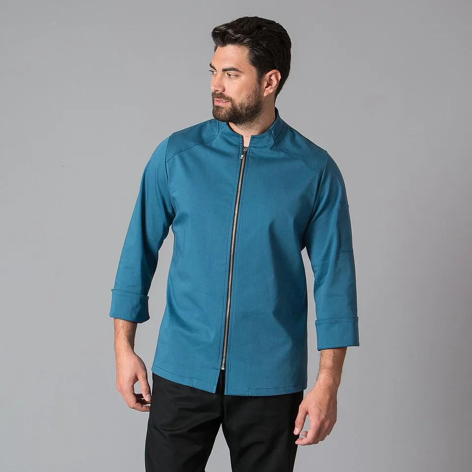 GARY'S Ferrer veste cuisine unisexe bleu pétrole zip