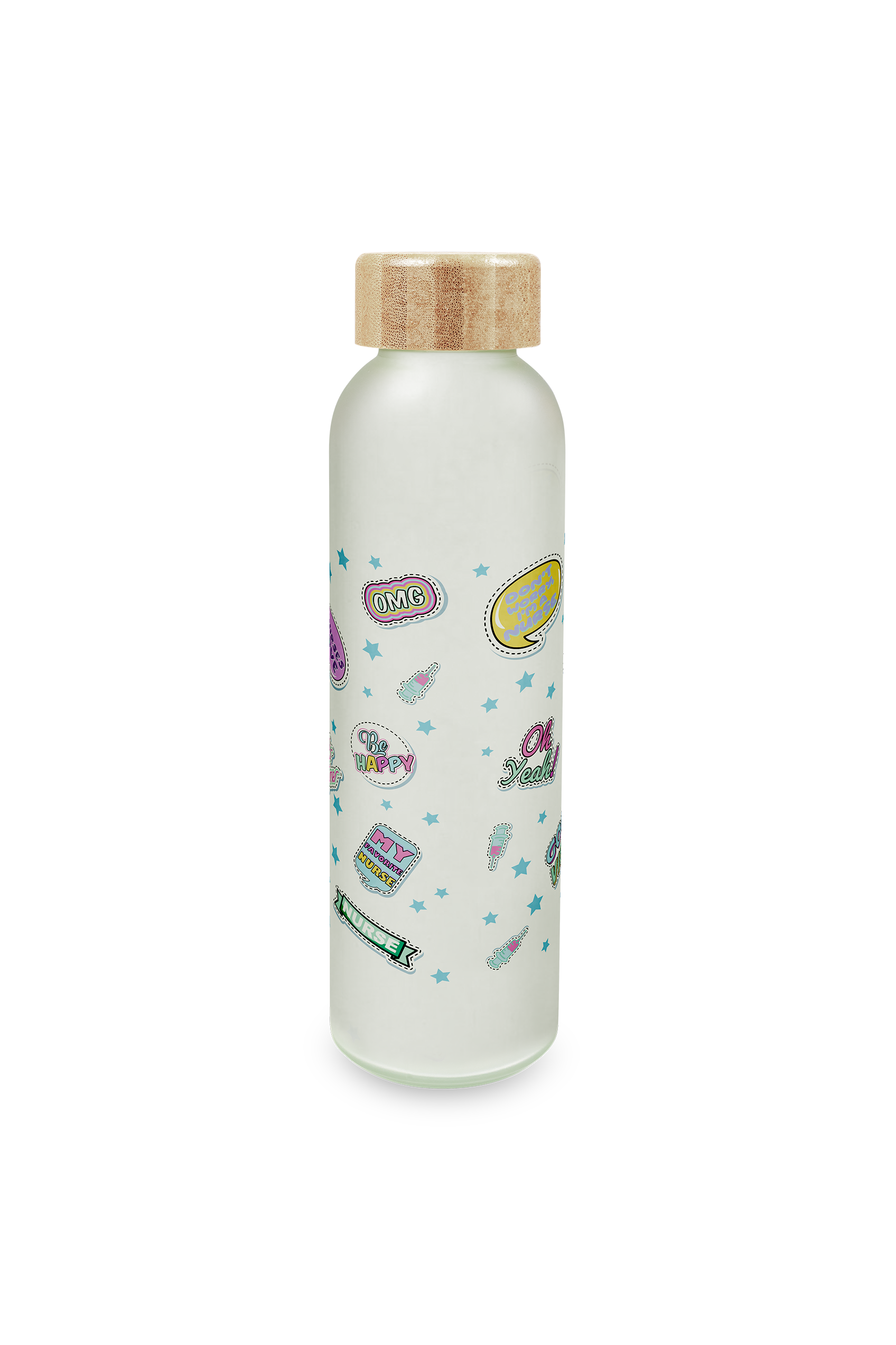 Enfermania Regalos Bidon verre 500 ml bambou Stickers