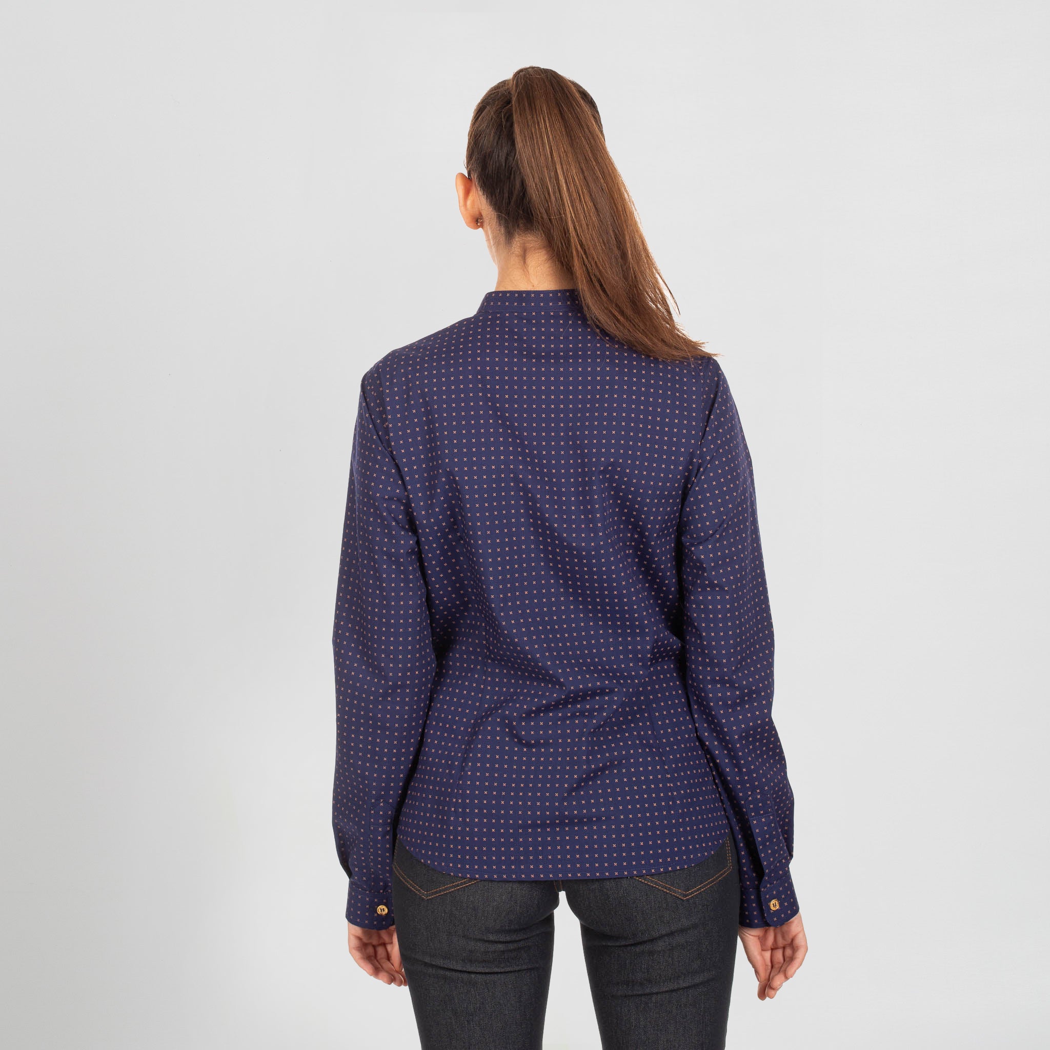 GARY'S Fiorella Chemise Travail Femme Marine Mouette - Col Mao