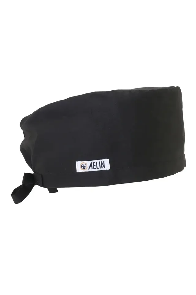 Aelin Paris Calot Médical Noir Couvrant Coton