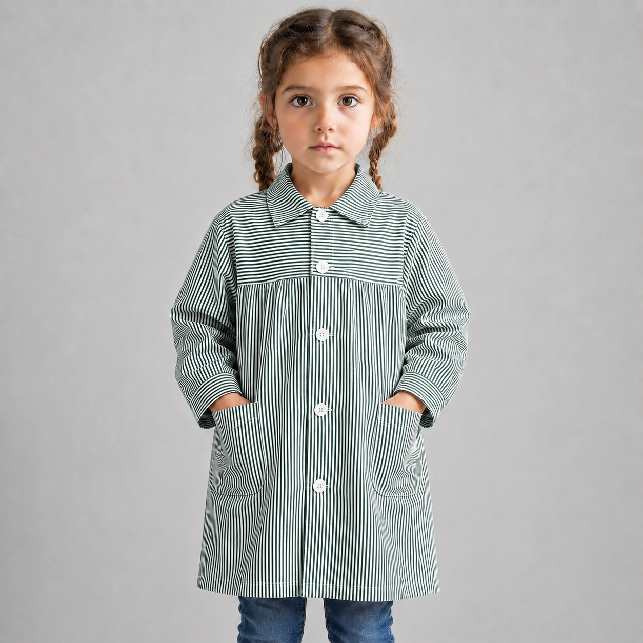 GARY'S Tablier École Enfant Vichy Manches Longues