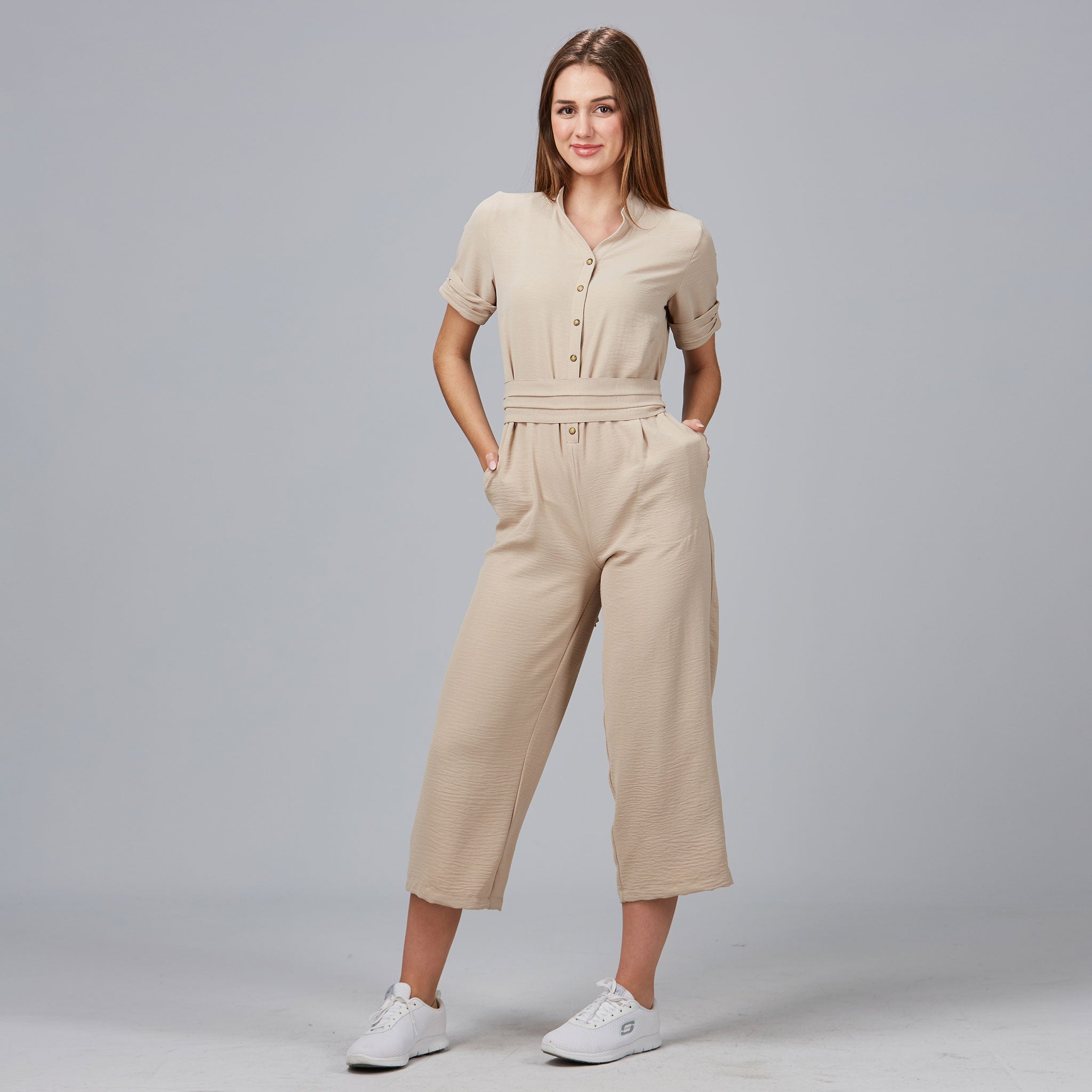 Gary's Bambula combinaison femme beige manches courtes