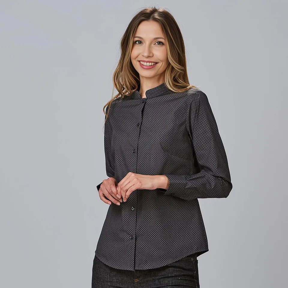GARY'S Greta chemise femme col mao grise imprimée