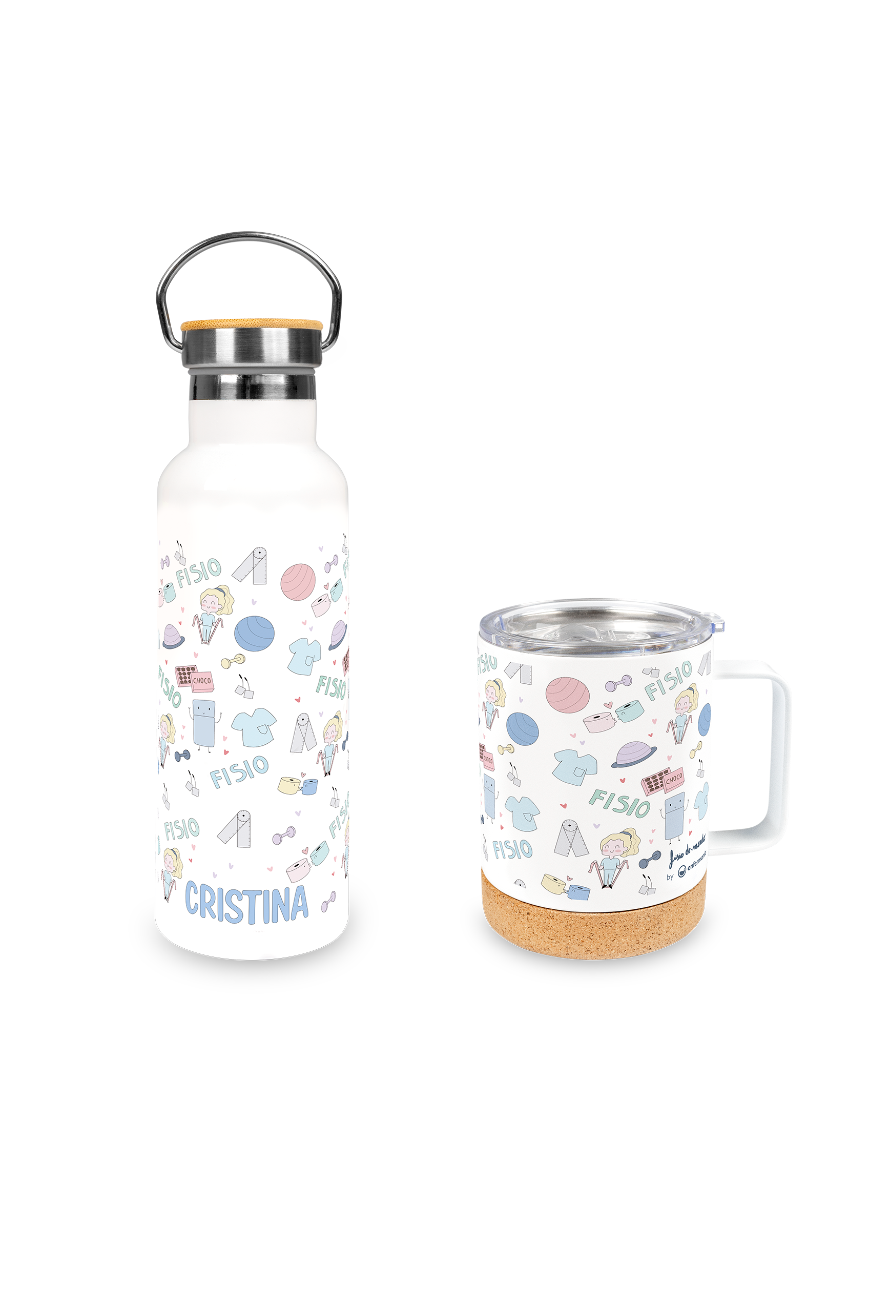 Enfermania Fisio Pastel pack gourde 500 ml + mug inox 330 ml
