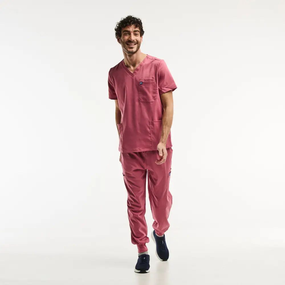Aelin LUCA Jogger tenue médicale homme rose 2 pièces
