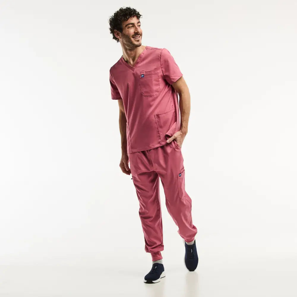 Aelin LUCA Jogger tenue médicale homme rose 2 pièces
