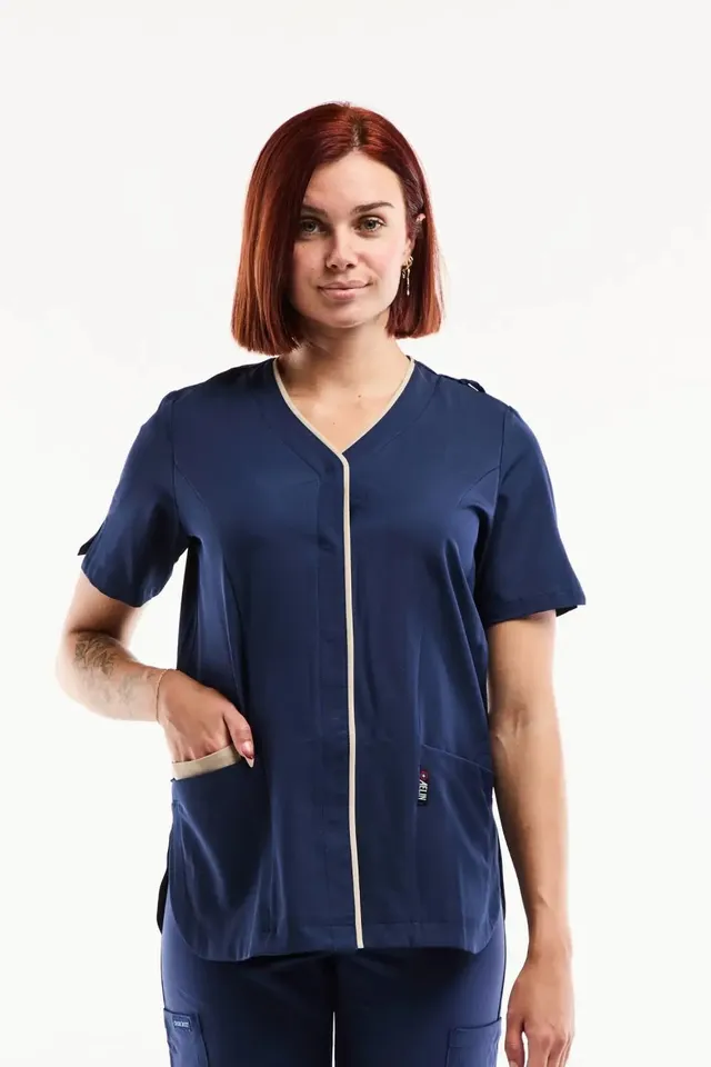 Aelin Serena Blouse Médicale Femme Bleu Marine Stretch