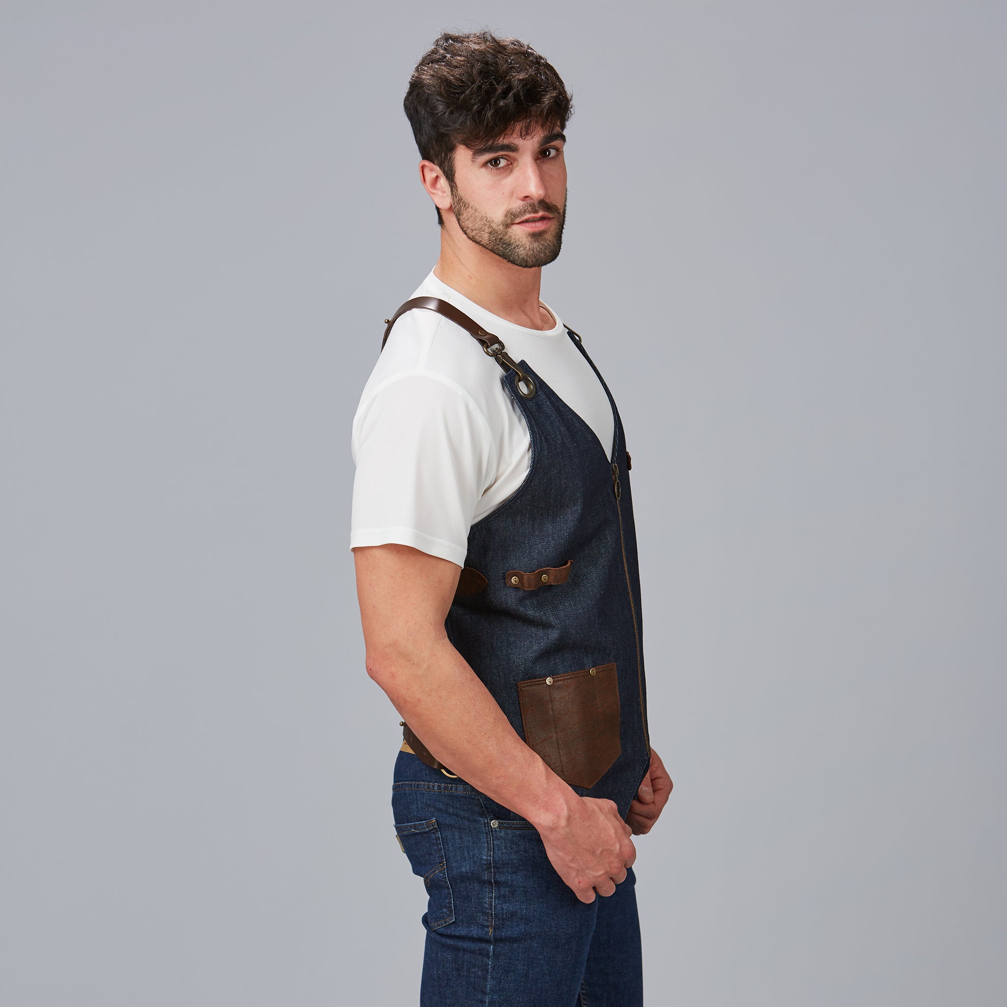 GARY'S Kurume Gilet de Travail Marine - Denim et Cuir