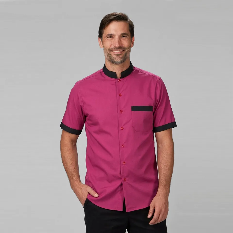 GARY'S Chemise homme col mao manches courtes bordeaux