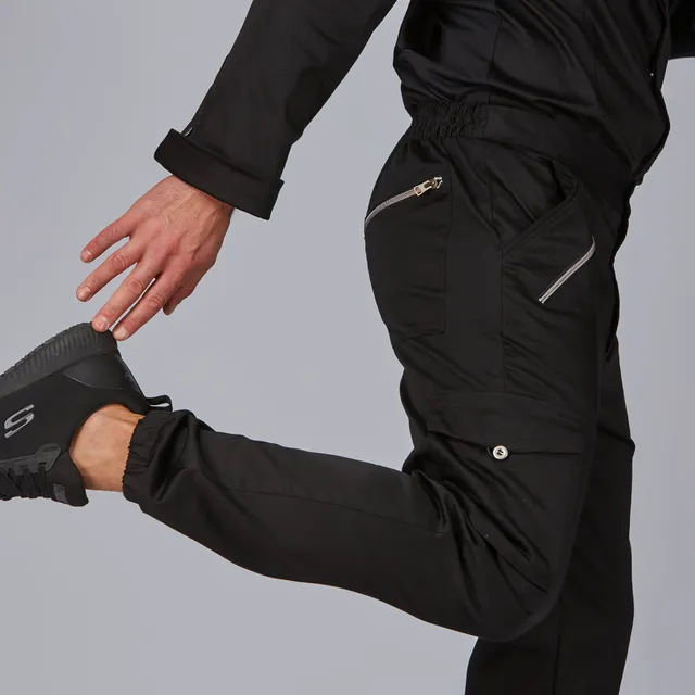 GARY'S pantalon de travail satin coton noir taille élastique