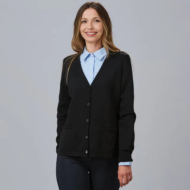 GARY'S Cardigan gilet de travail femme noir laine mérinos