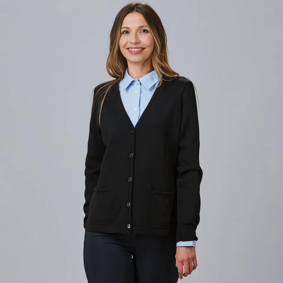 GARY'S Cardigan gilet de travail femme noir laine mérinos