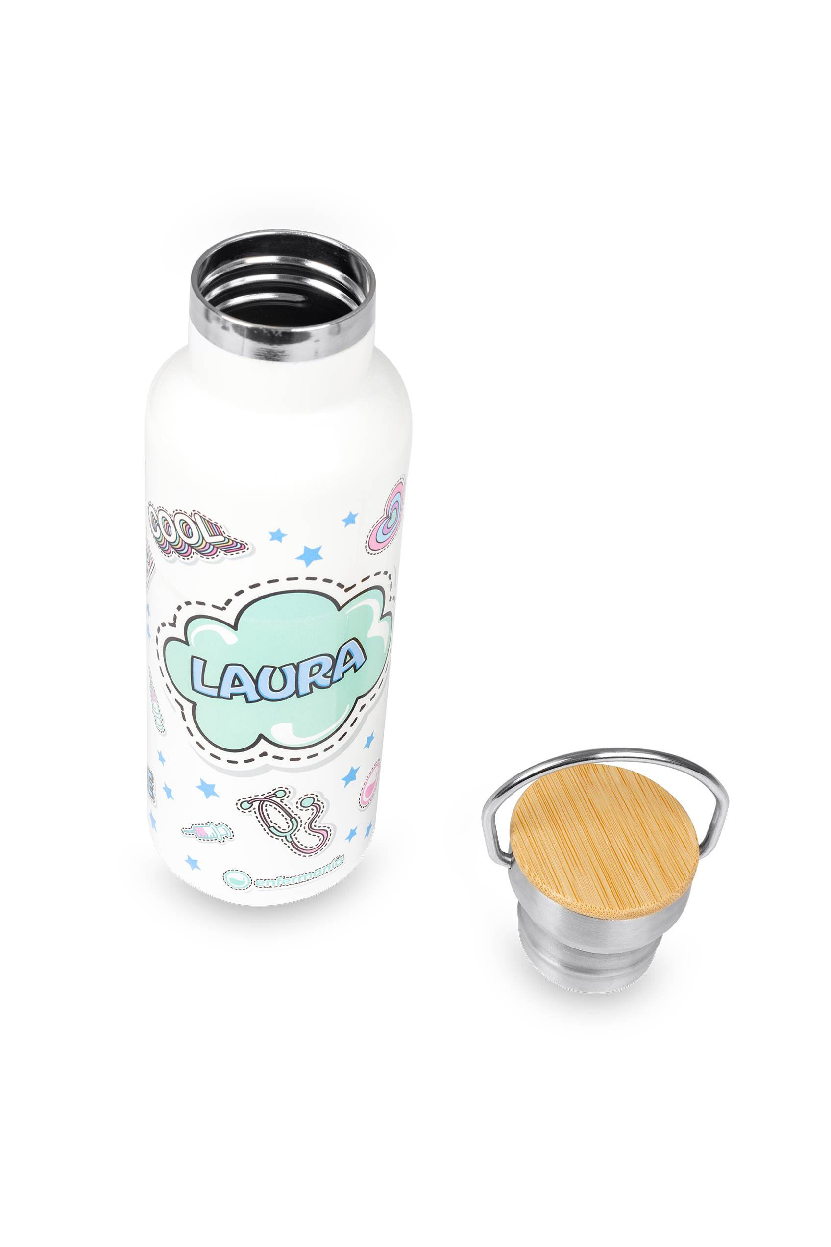 Enfermania Stickers gourde inox 500 ml bambou personnalisable