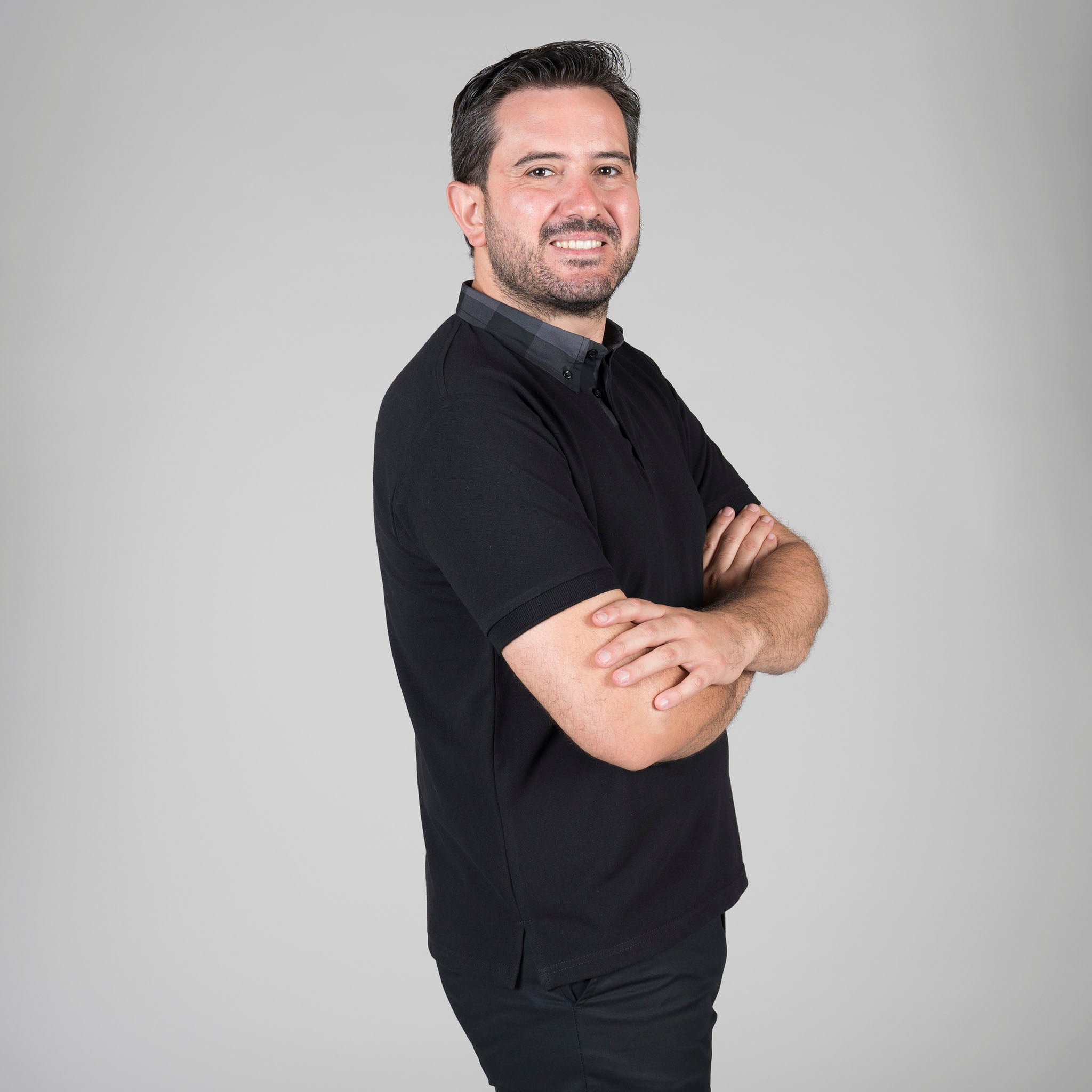 GARY'S Polo Homme Noir Gris Carreaux Manches Courtes