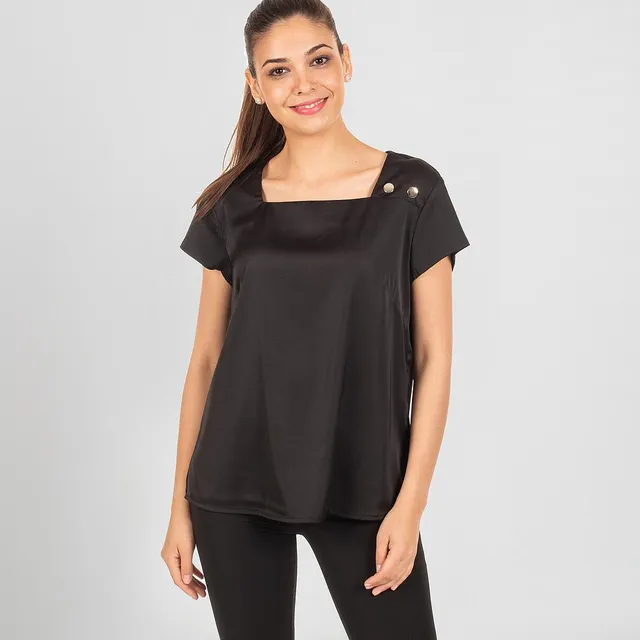 Gary's Carola blouse femme satin noire manches courtes