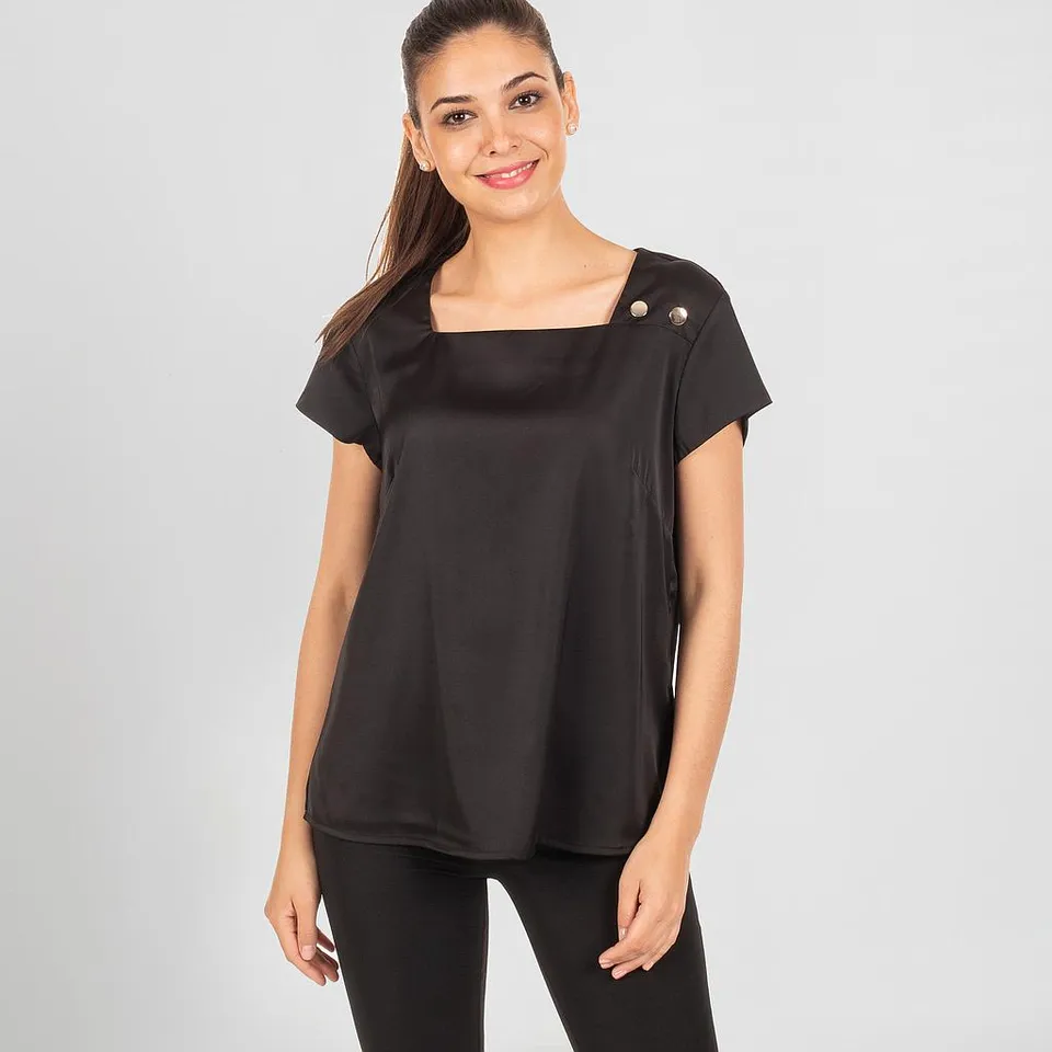 Gary's Carola blouse femme satin noire manches courtes