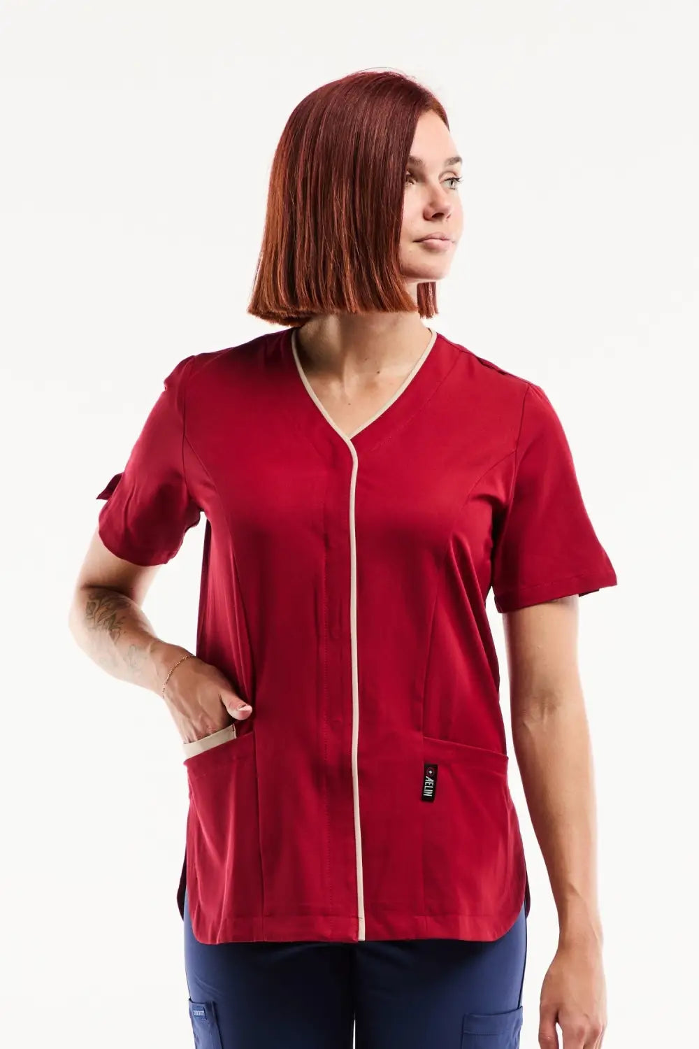 Aelin Serena Blouse Médicale Femme Bordeaux Stretch XS-3XL