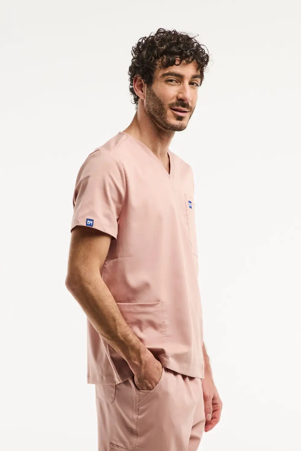 Aelin LUCA Tunique médicale homme rose clair col V