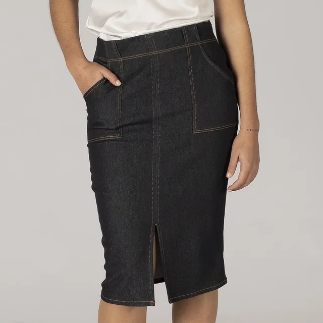 GARY'S Trender jupe travail jean stretch bleu marine poches