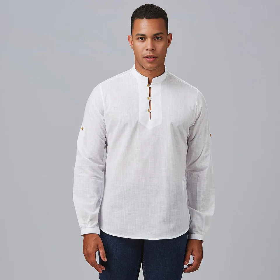 Gary's Dante chemise homme slim effet lin blanc manches longues
