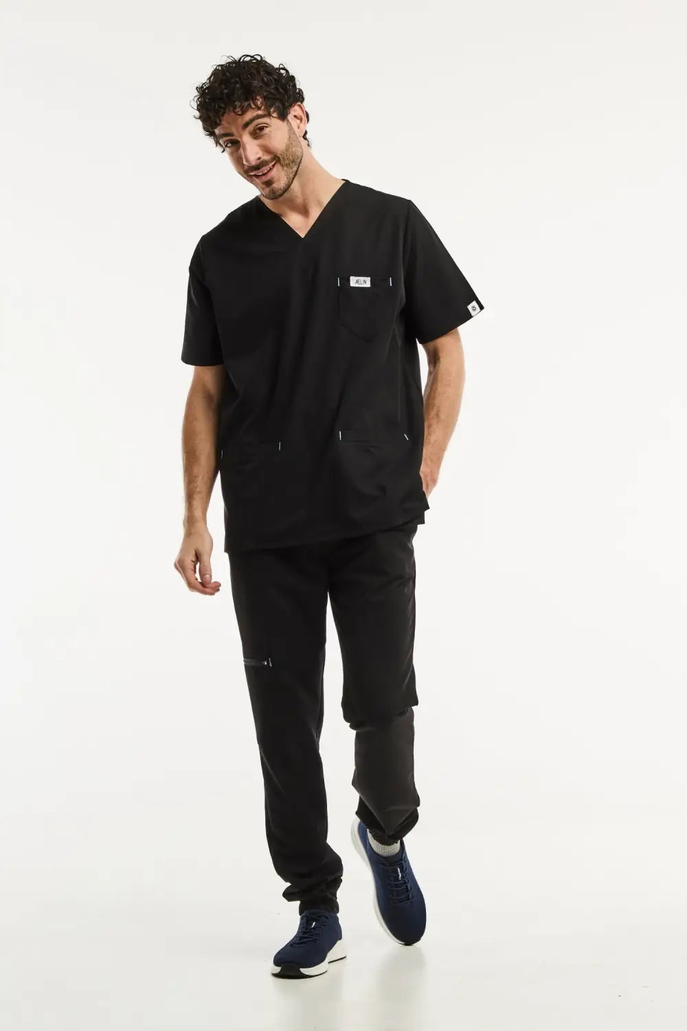 Aelin Slimfit tenue médicale homme noir 6 poches