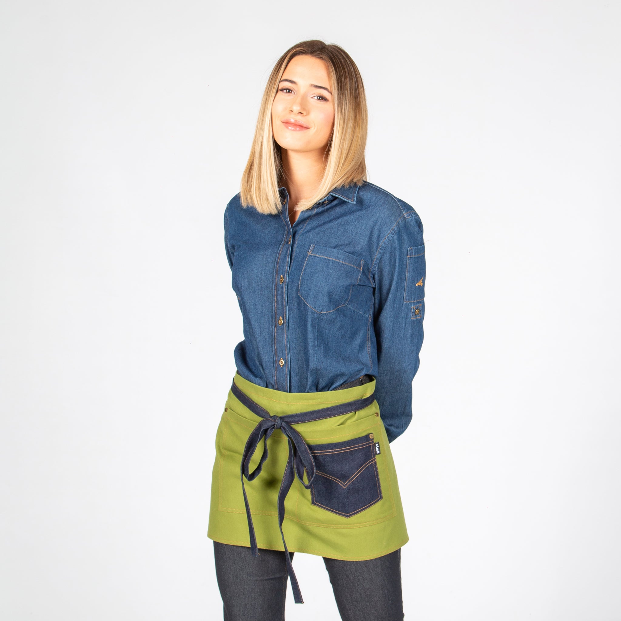 Gary's tablier court denim indigo 40x69 olive albero