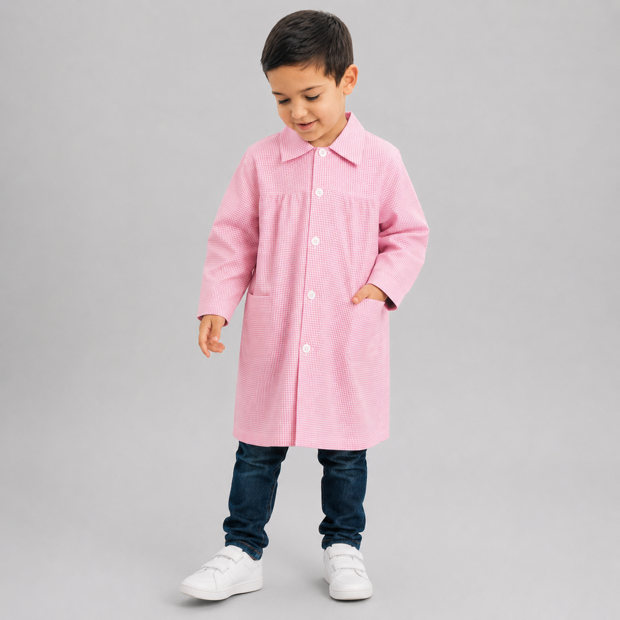 GARY'S Tablier École Enfant Vichy Manches Longues