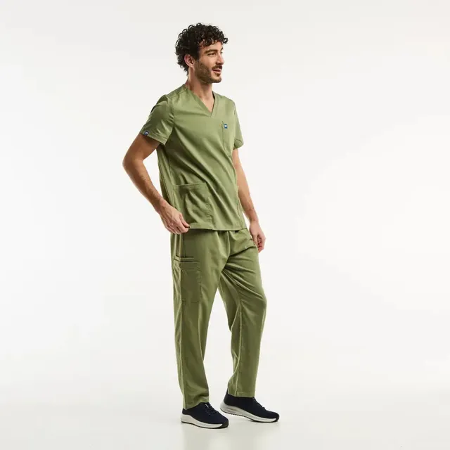 Aelin LUCA Tenue médicale homme vert olive col V