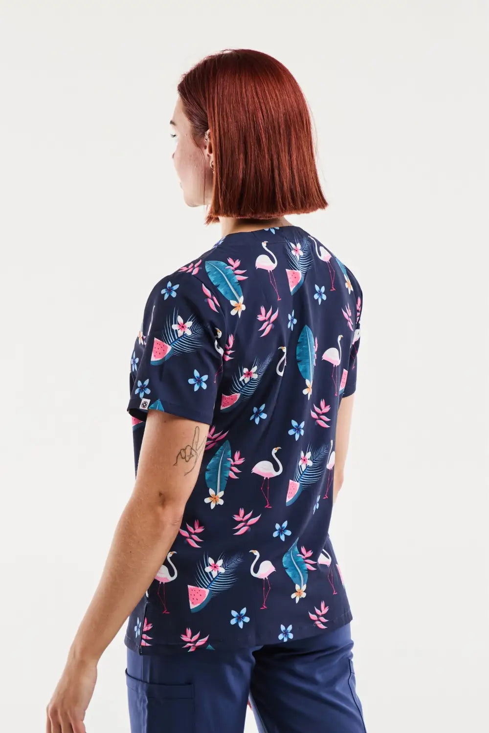 Aelin Serena blouse médicale femme flamants roses marine taille M