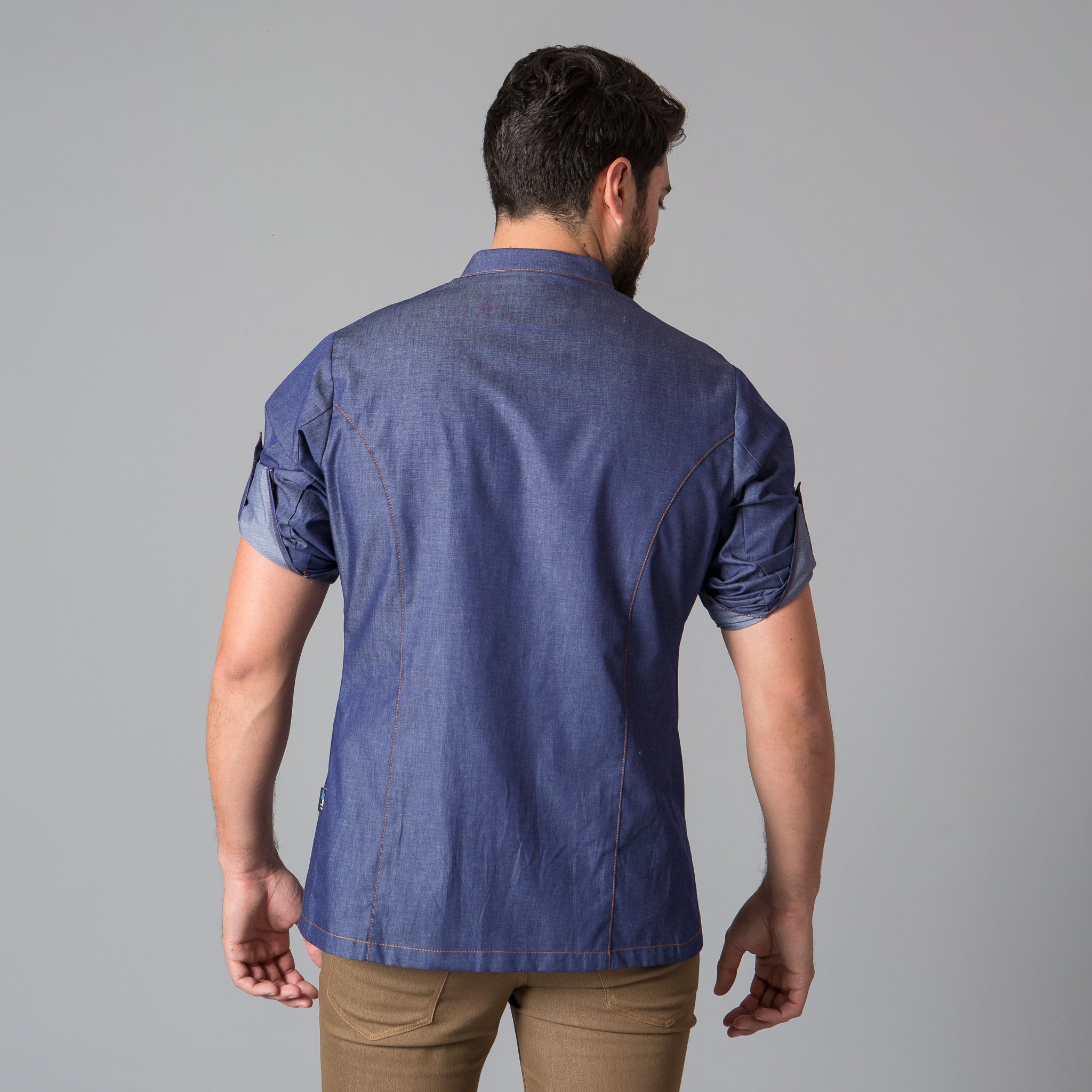 Gary's Marcos Veste Cuisine Unisexe Chambray Bleu Coton